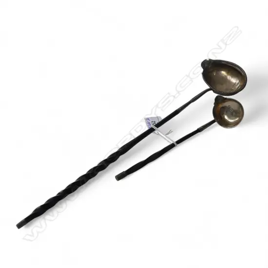 2 GEORGE III SILVER & BALLEEN TODY LADDLES 1 beaded edge