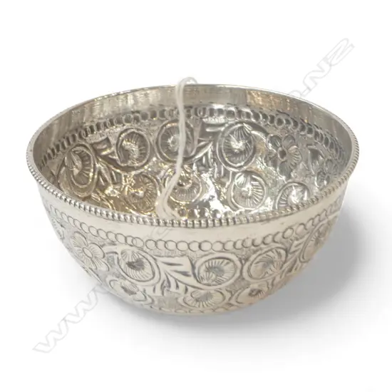 STERLING SILVER BOWL Dia.95mm embossed floral design 55gms