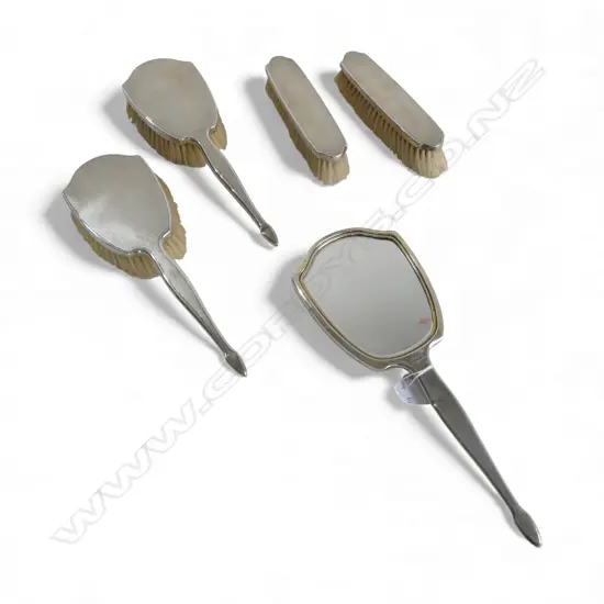 STG SILVER 5 PCE DRESSING TABLE SET; 4 BRUSH & MIRROR, LONDON 1935 w. jubilee mark