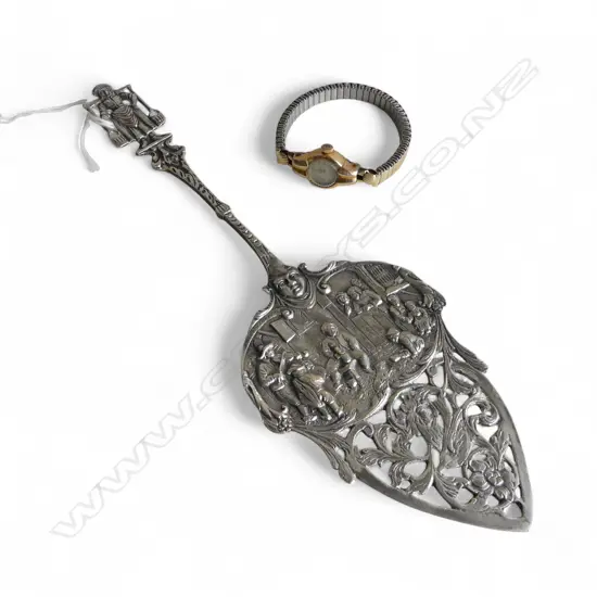 SILVER PLATED SERVING SPOON (TESTED) L.220mm + GP LADIES WRIST WATCH