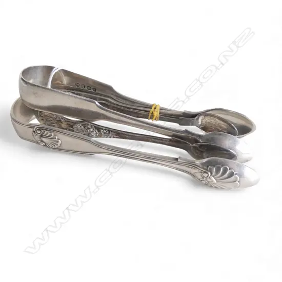 3 PAIRS ANTIQUE SILVER SUGAR TONGS 176gms