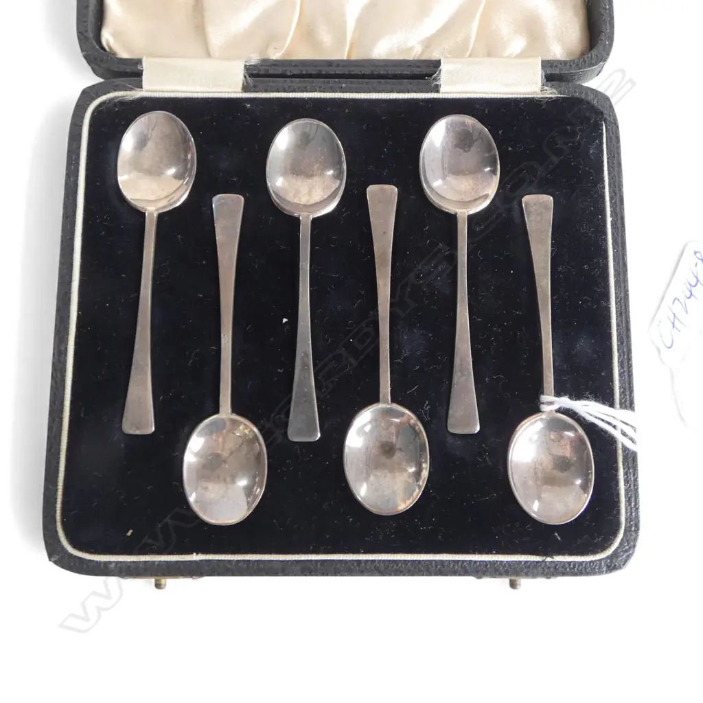 Birmingham 1936 SET 6 STG SILVER COFFEE SPOONS 40gms. In original case Image 1++