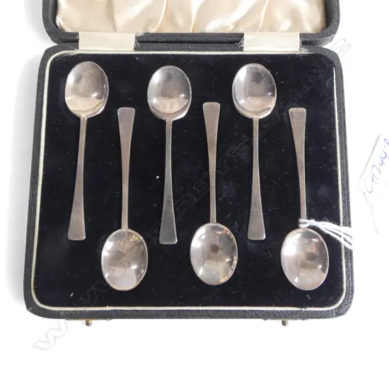 Birmingham 1936 SET 6 STG SILVER COFFEE SPOONS 40gms. In original case