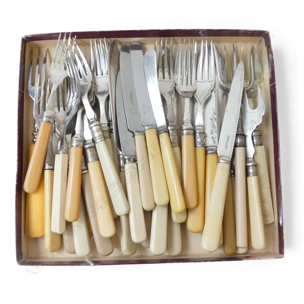 38 PCS ‘BONE’ HANDLE CUTLERY – ASSTD. FORKS, KNIVES, BREAD FORKS  Image 1++
