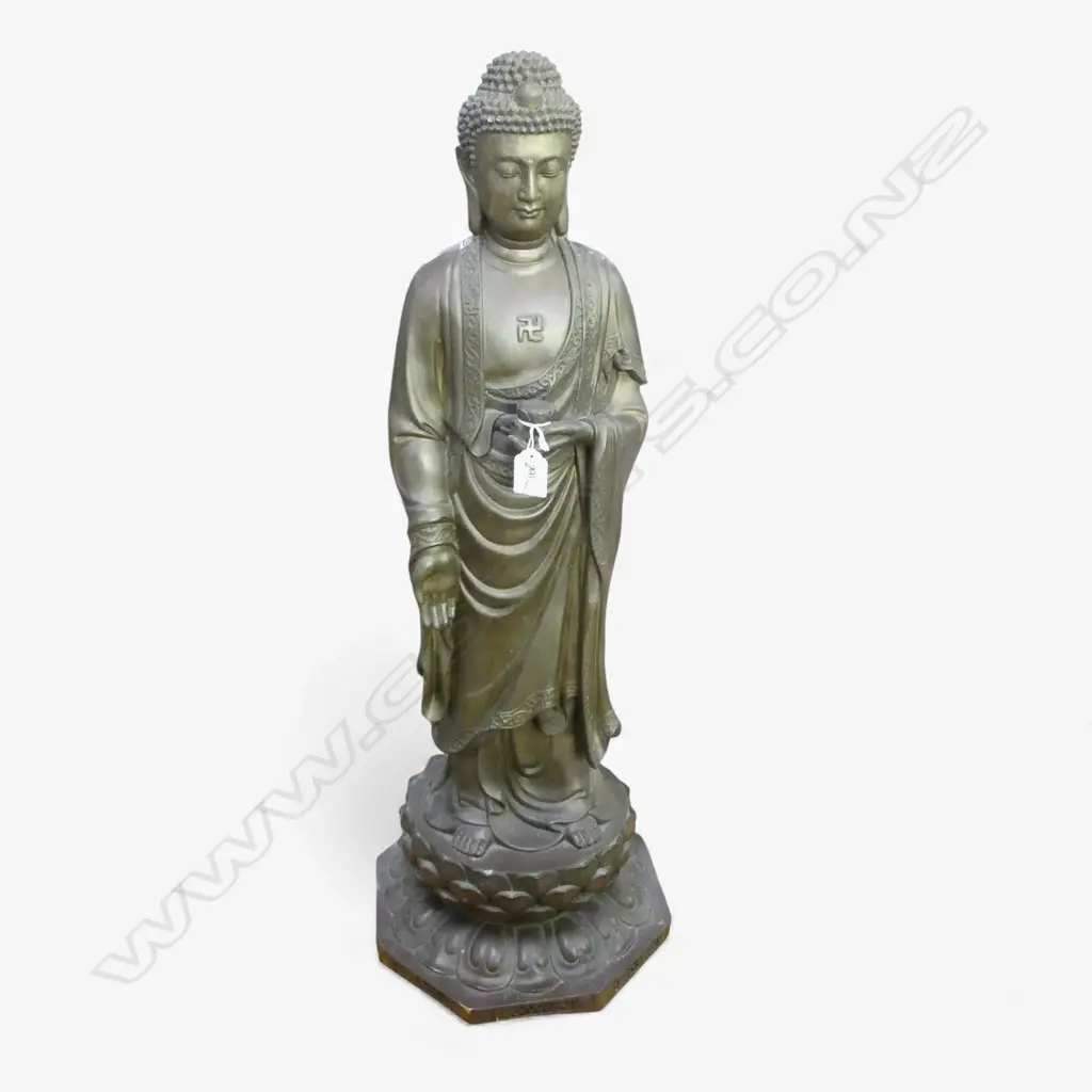 CHINESE HEAVY BRASS STANDING BUDDHA STATUE H.770mm Image 1++