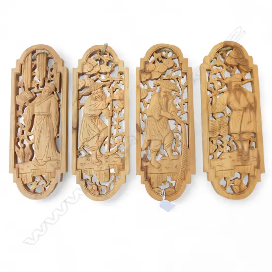 4 CHINESE CARVED WOOD PANELS L380MM