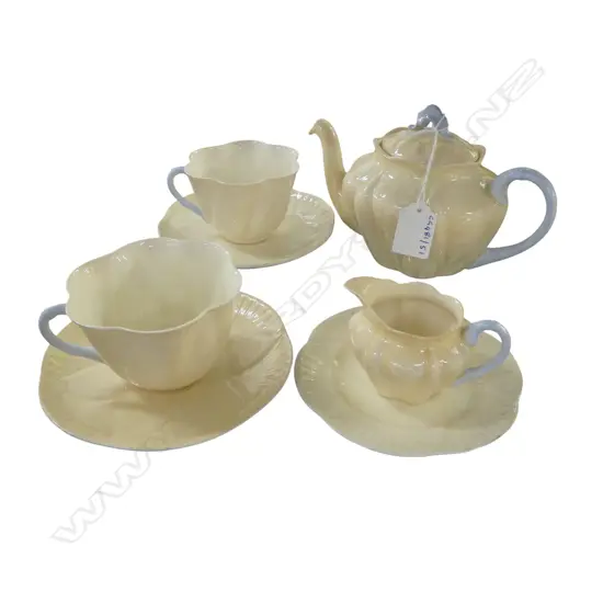 PART SHELLEY CHINA TEASET 2CSS SMALL TEAPOT C/JUG & DISH IVORY COLOUR