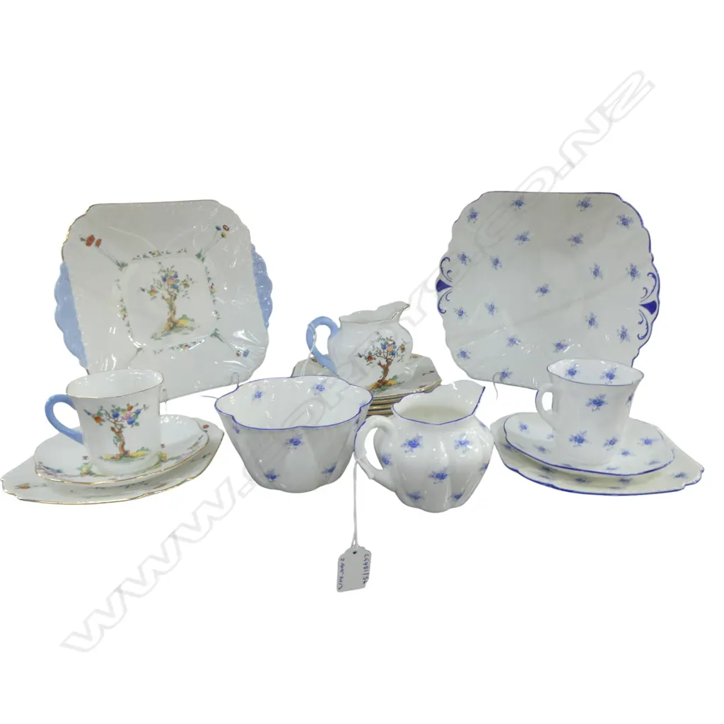 2 PART SHELLEY CHINA TEASETS CAKE PLATE 6 SIDE PLATES C/S & JUG  CAKE PLATE C/SUGAR & CS Image 1++