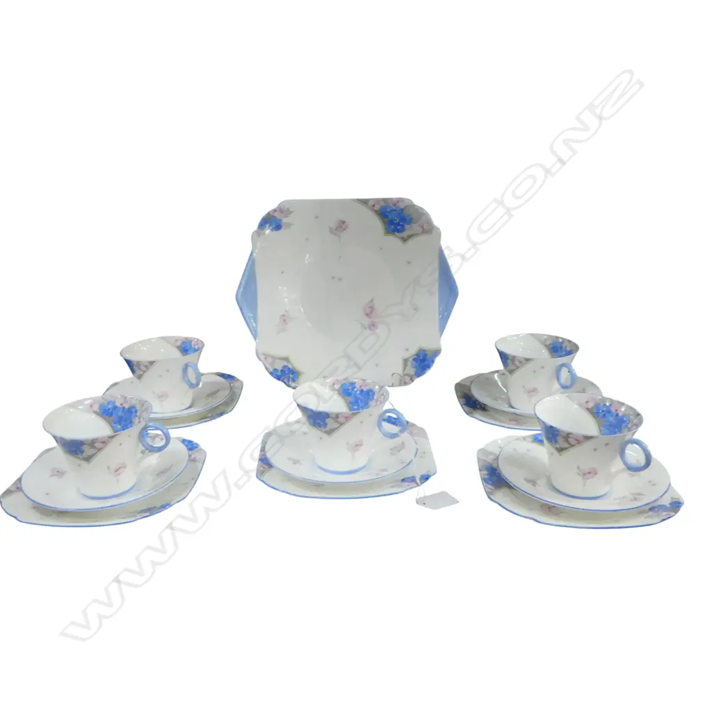 PART SHELLEY CHINA TEASET 5CSPS 7 CAKE PLATE DECO CORNFLOWER BLUE PAT Image 1++