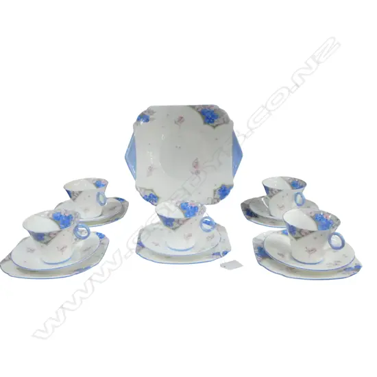 PART SHELLEY CHINA TEASET 5CSPS 7 CAKE PLATE DECO CORNFLOWER BLUE PAT