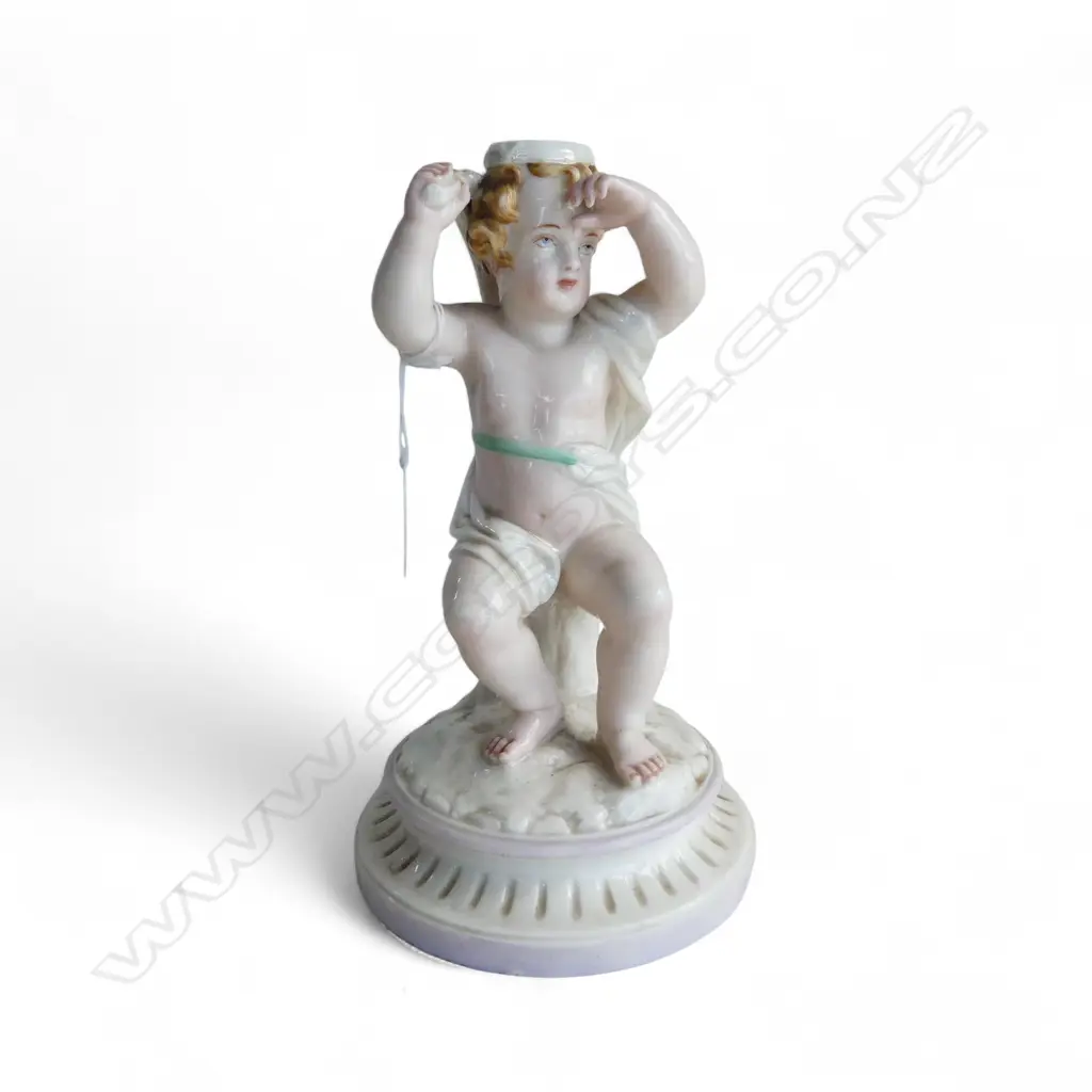 19THC PORCELAIN FIGURED TAZZA STAND young boy upon a stump. H.220mm Image 1++