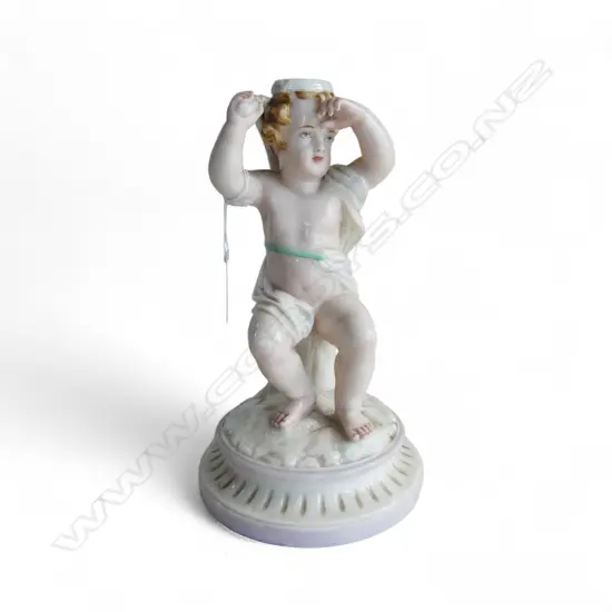 19THC PORCELAIN FIGURED TAZZA STAND young boy upon a stump. H.220mm