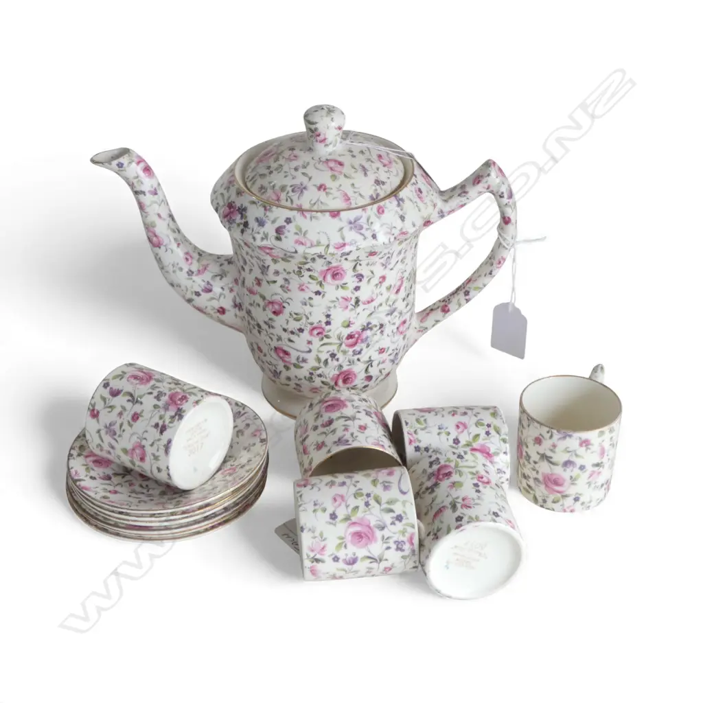 JAMES KENT 'CHELSEA ROSE' COFFEE POT & 6 C/S + 5 AYNSLEY CC/S Image 1++