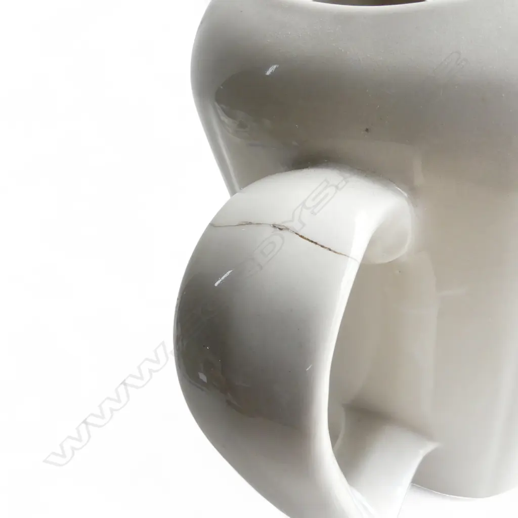 CROWN LYNN MCALPINE JUG; WHITE w. BLUE LETTERING H.210mm handle w. hairline Image 1++