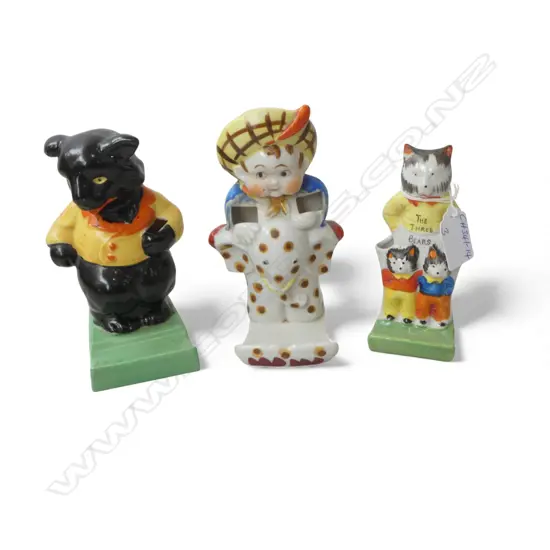 3 NOVELTY VINTAGE FLAT BACK TOOTH BRUSH HOLDERS: 'The Three Bears' + black bear + spotted elephant boy
