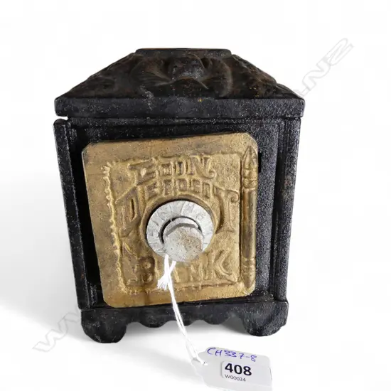 OLD CAST IRON 'COIN DEPOSIT BANK' SAFE MONEY BANK 100x80x145mm