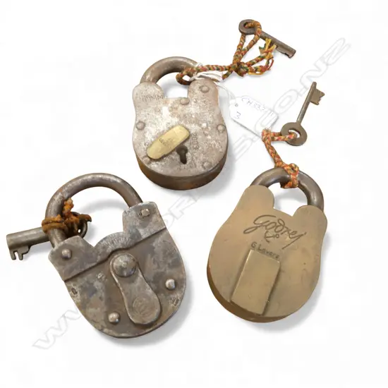 3 VINTAGE PADLOCKS with keys, locks working 