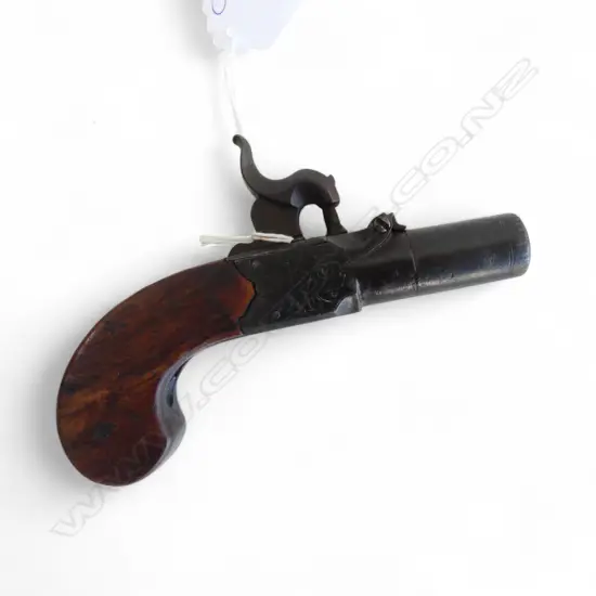 19thC BOXLOCK SINGLE ACTION PERCUSSION 'POCKET' PISTOL - CALDERWOOD OF DUBLIN L.130mm