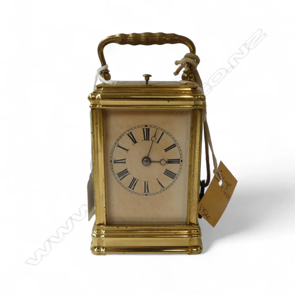 BRASS CARRIAGE CLOCK, RUNNING w. repeater & key 120mm Image 1++