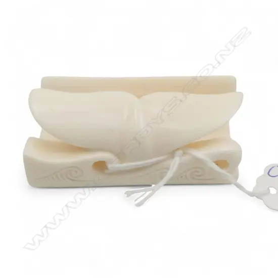 CARVED MARINE IVORY WHALE TAIL SLOT HOLDER wave designs. L.65mm