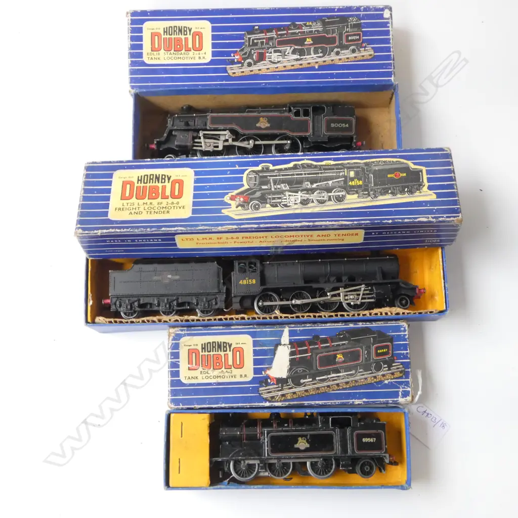 3 HORNBY DUBLO LOCOMOTIVES; BOXED: LT25 LMR, EDL18 STANDARD, EDL17 Image 1++