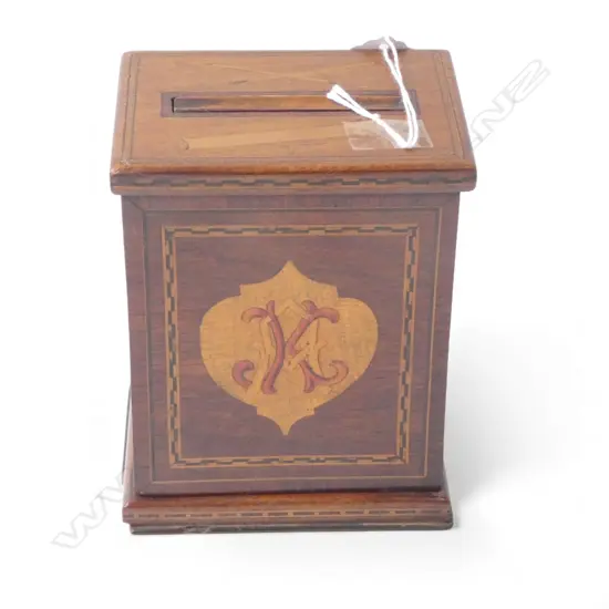 ANTIQUE INLAID CIGARETTE DISPENSER monogram 'AK' 110x85x140mm