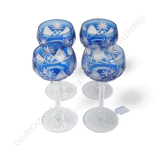 4 BLUE VAL SAINT LAMBERT HOCK WINE GLASSES H.175mm