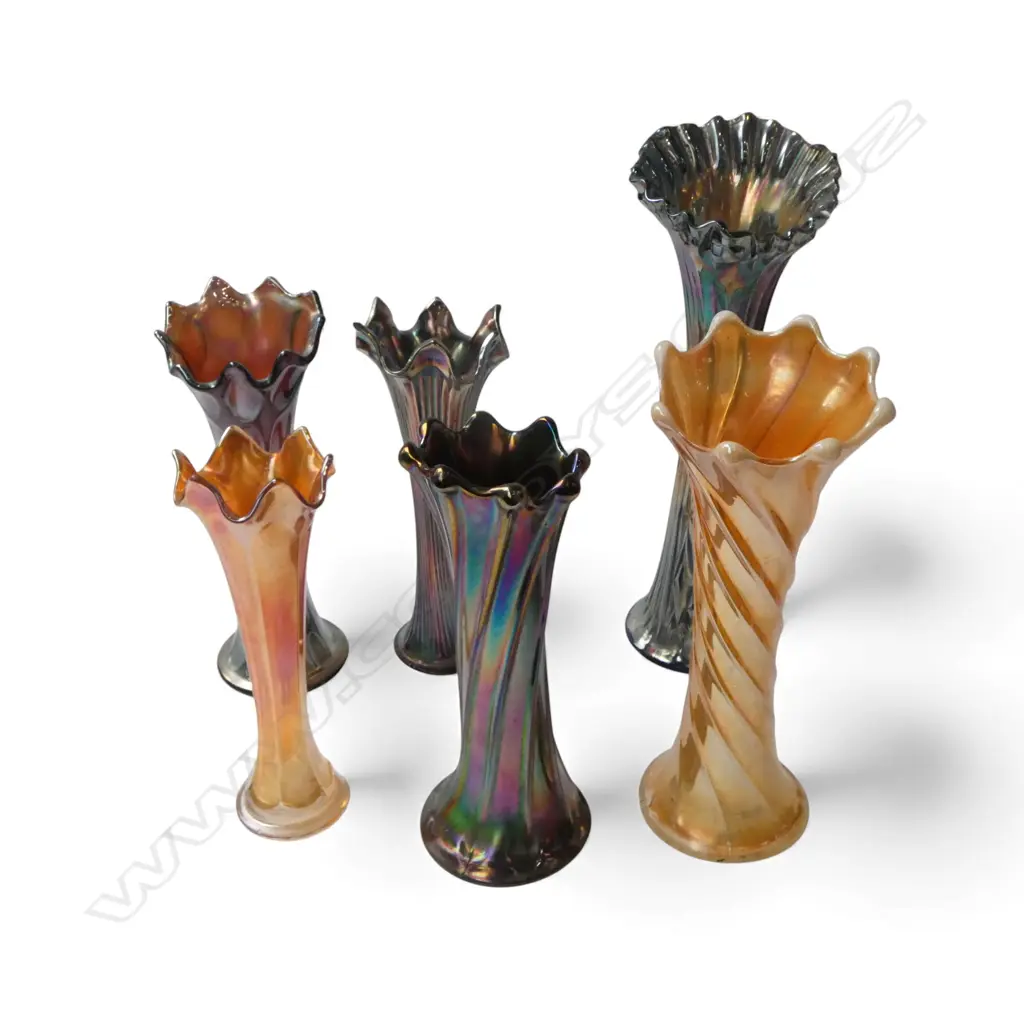 6 LUSTRE / CARNIVAL GLASS VASES H.290mm Image 1++