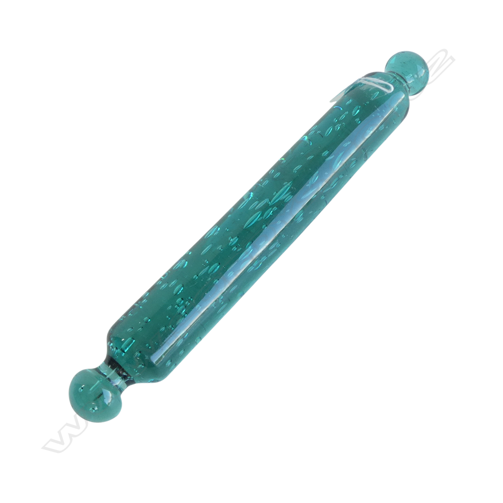 VINTAGE GLASS ROLLING PIN solid green/blue glass with bubbles- mouth blown L.415mm. Image 1++