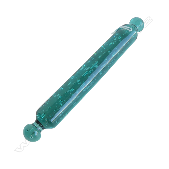 VINTAGE GLASS ROLLING PIN solid green/blue glass with bubbles- mouth blown L.415mm.