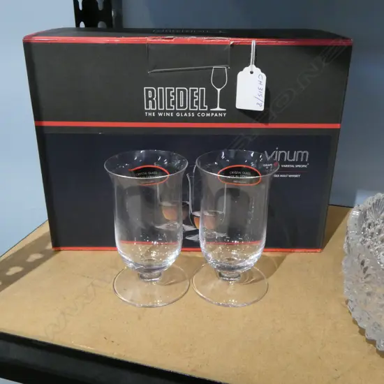 PAIR RIEDEL SINGLE MALT WHISKY CRYSTAL GLASSES AS NEW IN BOX, H.113MM