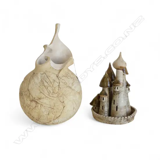 STUDIO POTTERY VASE 370MM & STUDIO POTTERY CASTLE H260MM