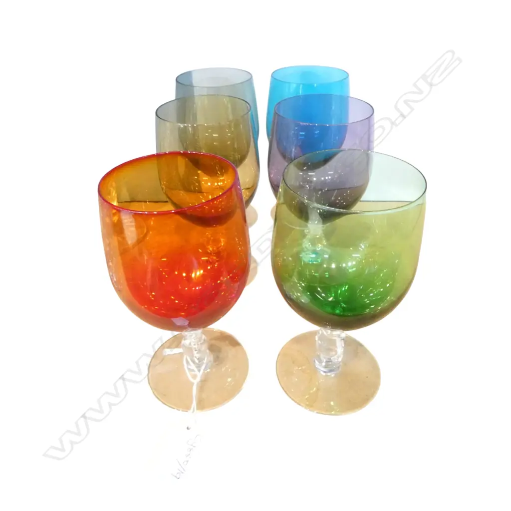 6 COLOURED GLASS GOBLETS Image 1++