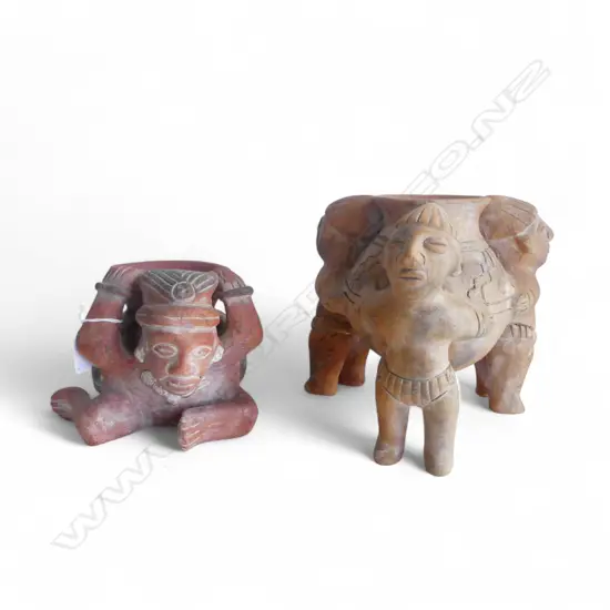 2 SOUTH AMERICAN FIGURAL POTTERY POTS H200MM