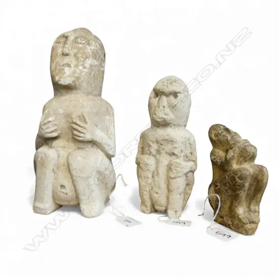 3 STONE CARVED FIGURAL BOUNDERY STONES H270 & 200MM