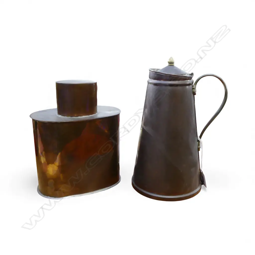 OLD COPPER TEA CADDY & LIDDED THERMOS H.230mm Image 1++