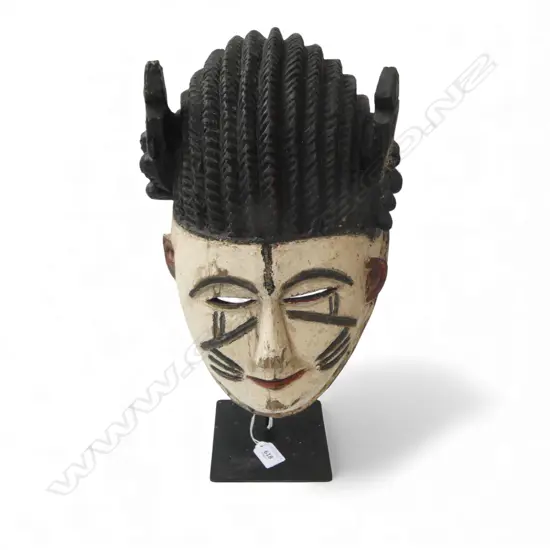CARVED WOODEN MASK ON STAND H.450mm