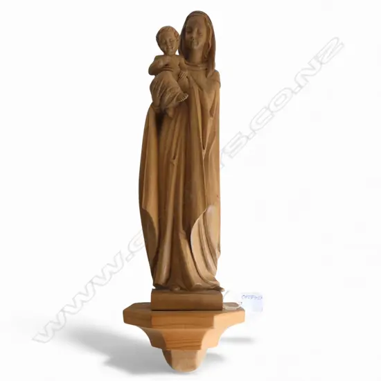 CARVED WOOD WALL HANGING OF MADONNA & CHILD H.490mm