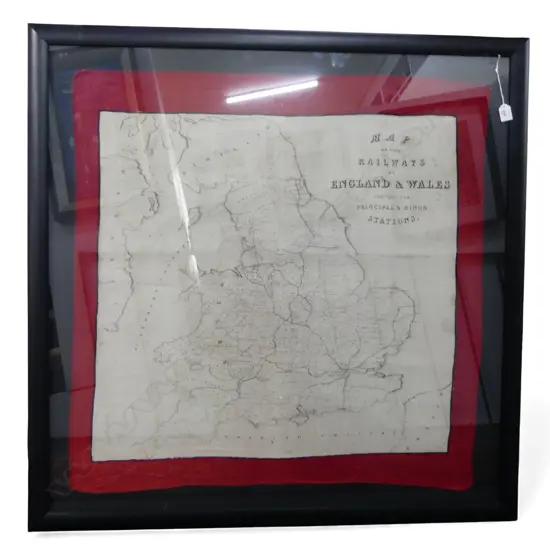 LG FRAMED 'MAP OF THE RAILWAYS OF ENGLAND & WALES' COPPER PLATE PRINT ON SILK 880x880mm