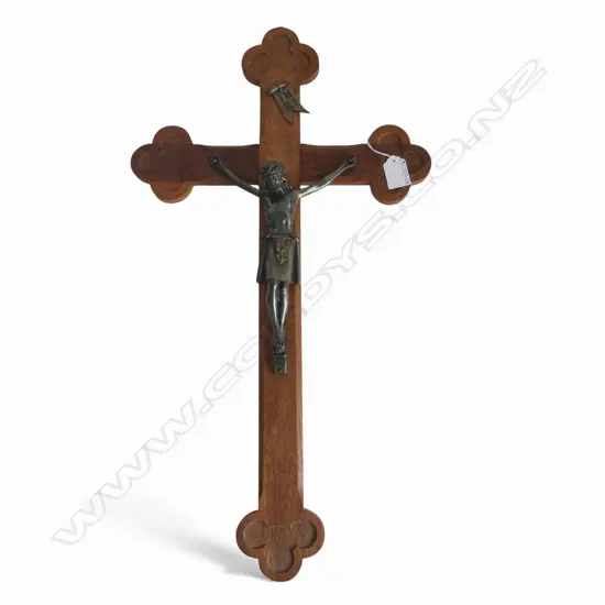WOOD CRUCIFIX WITH METAL FIGURE OF CHRIST 600x330mm