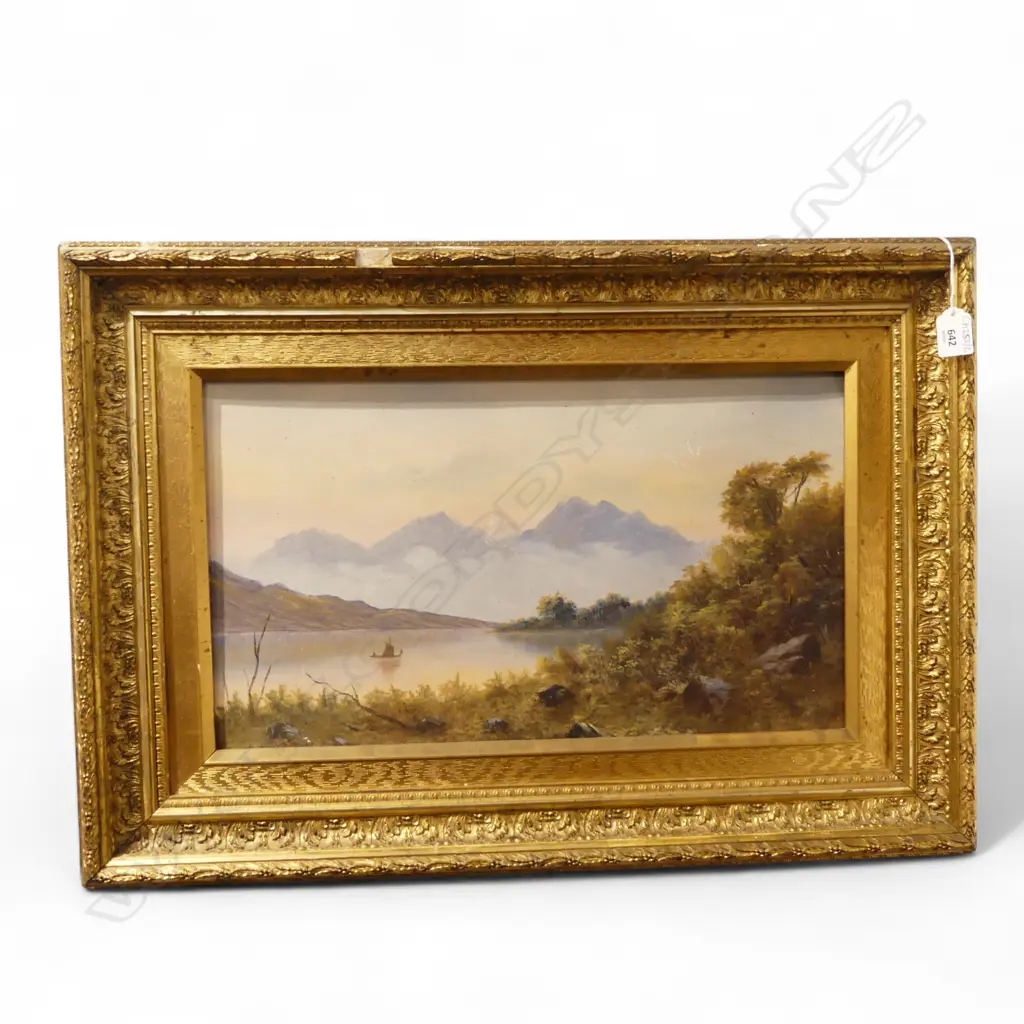 SIGNED COLONIAL LAKE LANDSCAPE, OIL ON BOARD 285x495mm Image 1++