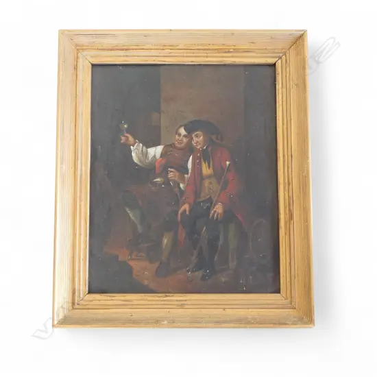 18thC FRENCH SCHOOL, TWO GENTLEMAN DRINKING, OIL ON METAL C.1790 190x155mm