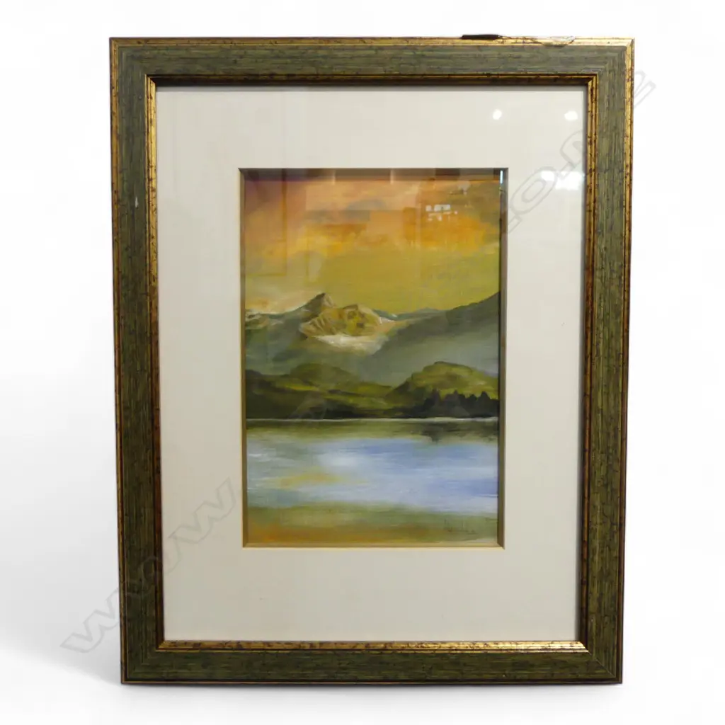 FRAMED OIL MOUNTAIN & LAKE  SIGNED AURNALD H310 W210MM Image 1++