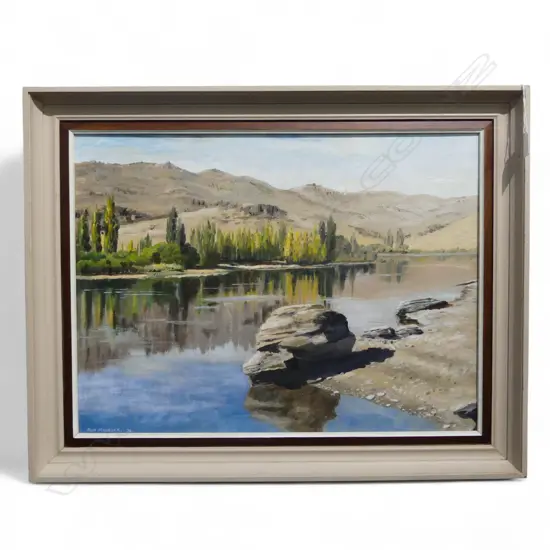 RON MADDOCK 'BUTCHERS DAM - ALEXANDRA TOWN C/ OTAGO' OIL ON BOARD 1976 440x595mm