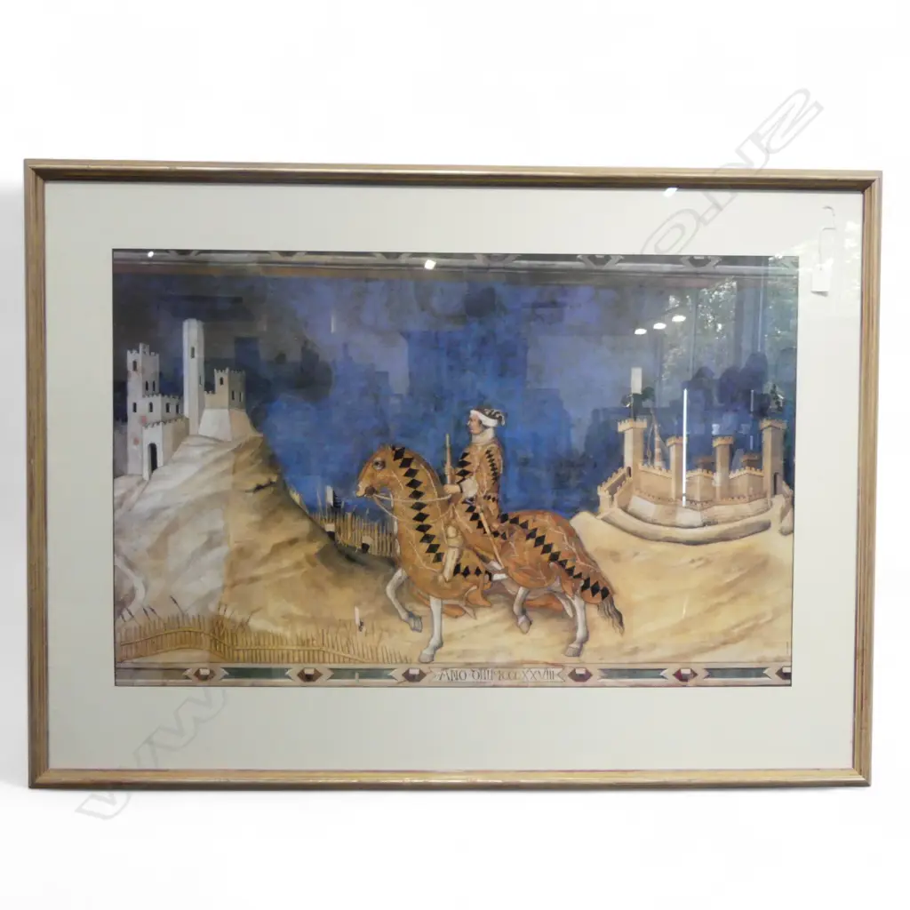 LARGE FRAMED MEDIEVAL PRINT H830 W1150MM Image 1++