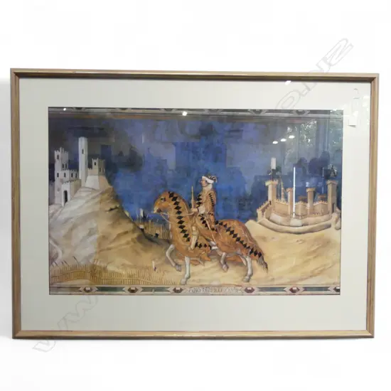 LARGE FRAMED MEDIEVAL PRINT H830 W1150MM