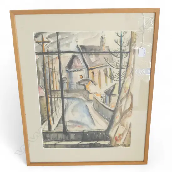 MARGARET LAWLOR-BARTLETT QSM (b1929), UNTITLED VIEW FROM WINDOW, MIXED MEDIA 450x340mm SIGNED & DATED '58