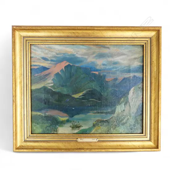WILLIAM GEORGE BAKER (NZ 1864-1929) 'BLUE LAKE' OIL ON CANVAS 190x245mm, SIGNED VERSO