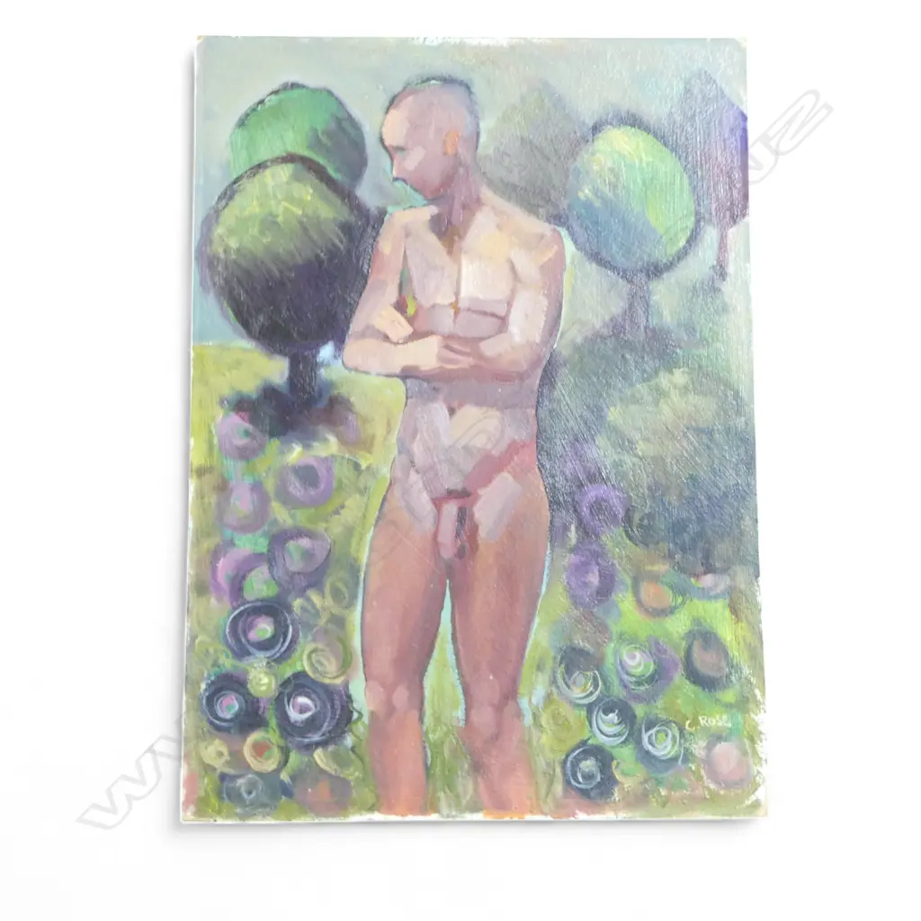 CHARLES ROSE (1921-2017) MALE NUDE, OIL ON BOARD 565x405mm Image 1++