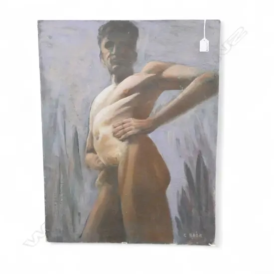 CHARLES ROSE (1921-2017) MALE NUDE, OIL ON BOARD 660x505mm SIGNED